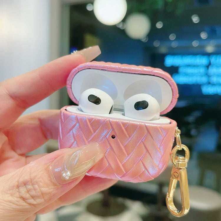 For AirPods Pro Colorful Weaving Texture Earbuds Box PC Case with Hook(Pink) - For AirPods Pro by PMC Jewellery | Online Shopping South Africa | PMC Jewellery | Buy Now Pay Later Mobicred