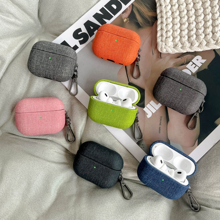 For AirPods Pro Fine Cloth Texture Earbuds Box PC Case with Hook(Green) - For AirPods Pro by PMC Jewellery | Online Shopping South Africa | PMC Jewellery | Buy Now Pay Later Mobicred