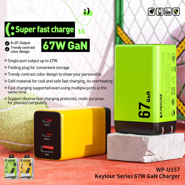 WK WP-U157 67W USB-C / Type-Cx2, USB GaN Fast Charger, Plug Type:UK Plug(Green) - USB Charger by WK | Online Shopping South Africa | PMC TechLife | Buy Now Pay Later Mobicred