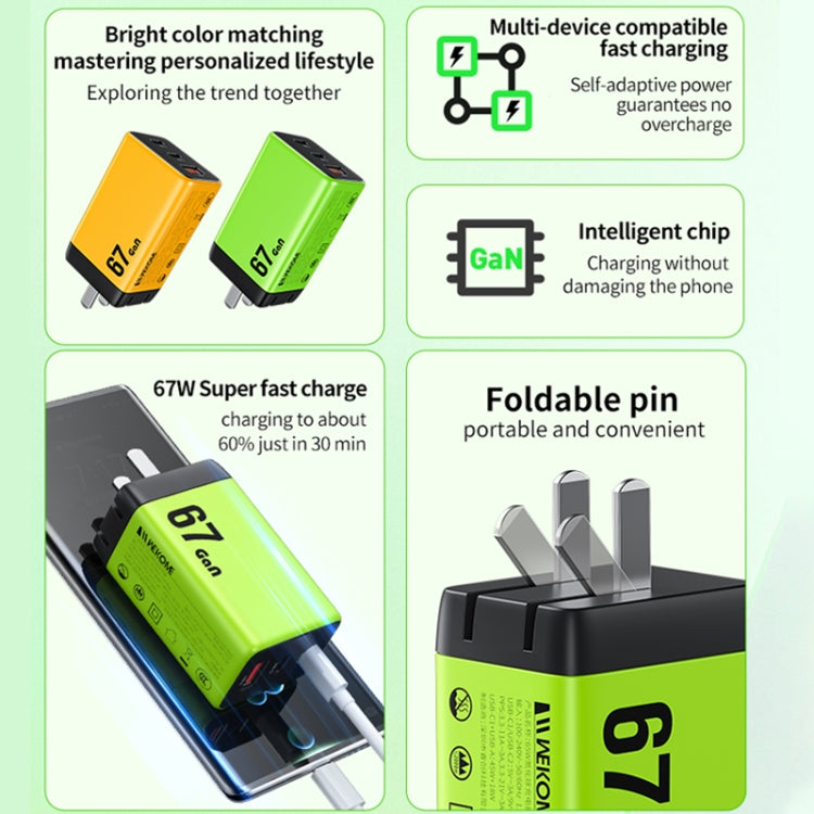 WK WP-U157 67W USB-C / Type-Cx2, USB GaN Fast Charger, Plug Type:UK Plug(Green) - USB Charger by WK | Online Shopping South Africa | PMC TechLife | Buy Now Pay Later Mobicred