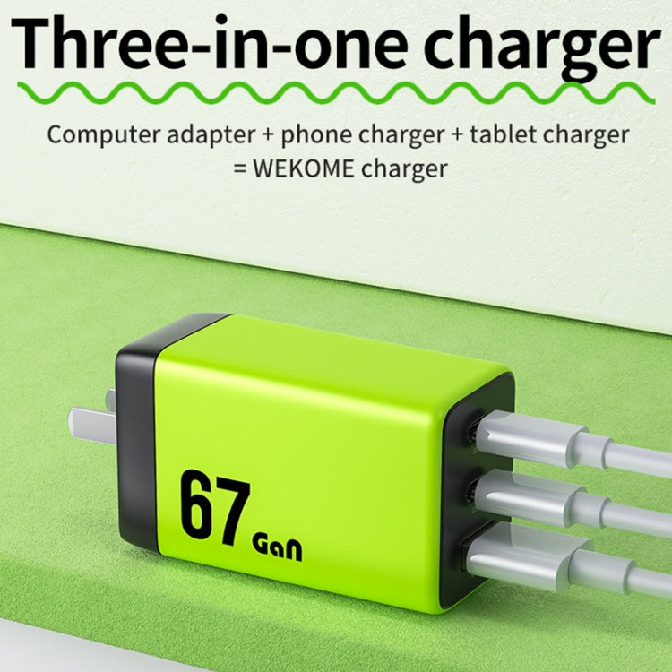 WK WP-U157 67W USB-C / Type-Cx2, USB GaN Fast Charger, Plug Type:UK Plug(Green) - USB Charger by WK | Online Shopping South Africa | PMC TechLife | Buy Now Pay Later Mobicred