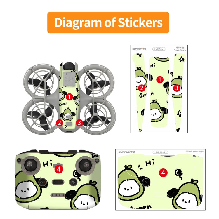 For DJI Neo 2pcs Combo Drone Body Protective Stickers(Green Puppy + Monster Party) - free shipping - PMC TechLife - Order now!