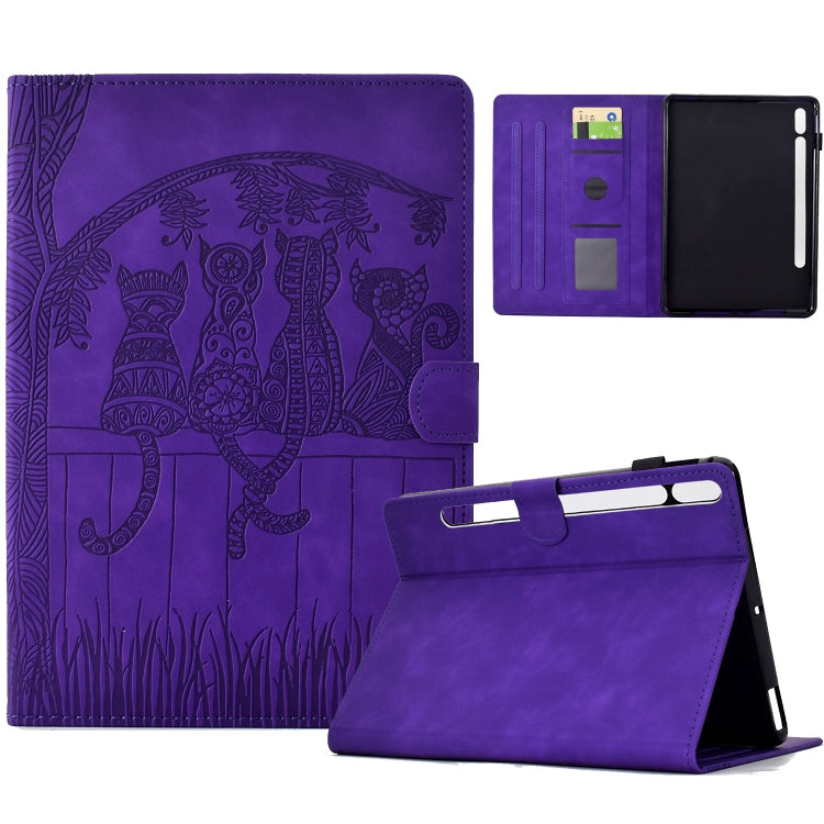 For Samsung Galaxy Tab S9 / S9 FE Cats Embossed Leather Smart Tablet Case(Purple) - Galaxy Tab S9 Cases by PMC Jewellery | Online Shopping South Africa | PMC Jewellery | Buy Now Pay Later Mobicred