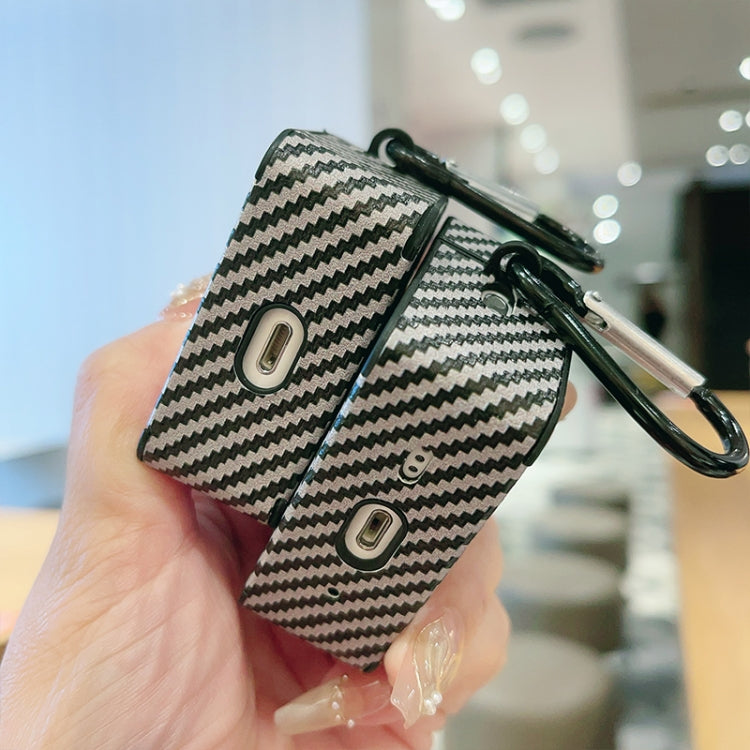 For AirPods 3 Carbon Fibre Texture PU Earbuds Box PC Case with Hook(Sky Blue) - For AirPods 3 by PMC Jewellery | Online Shopping South Africa | PMC Jewellery | Buy Now Pay Later Mobicred