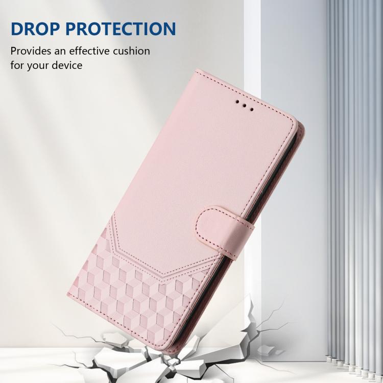 For iPhone 16e Honeycomb Embossing RFID Leather Phone Case(Pink) - iPhone 16e Cases by PMC TechLife | Online Shopping South Africa | PMC TechLife | Buy Now Pay Later Mobicred