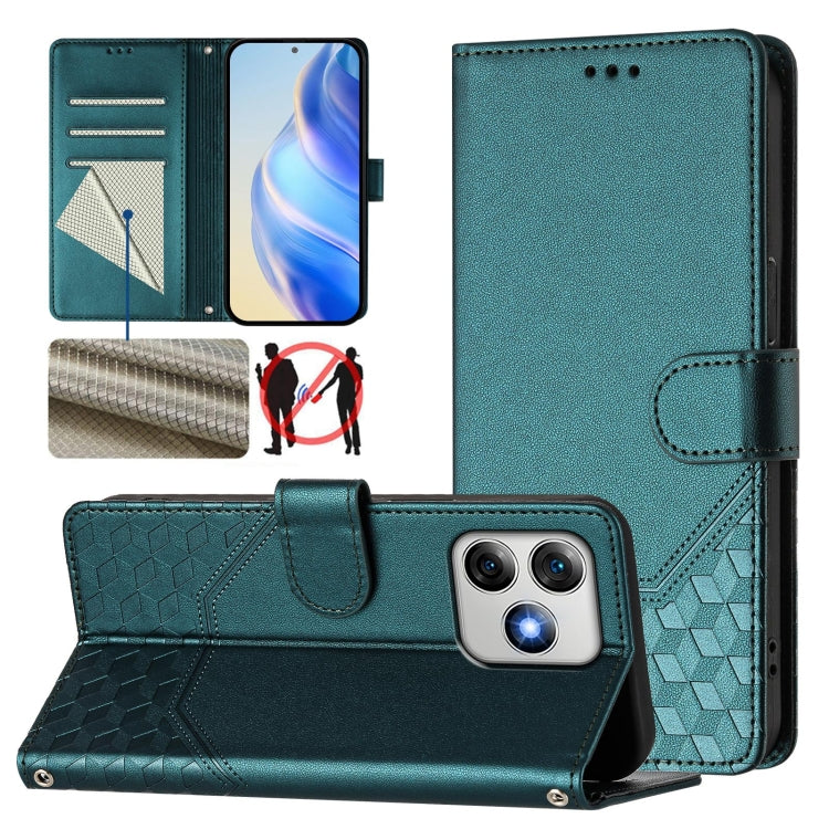 For Ulefone Note 18 Ultra Honeycomb Embossing RFID Leather Phone Case(Peacock Green) - Ulefone Cases by PMC Jewellery | Online Shopping South Africa | PMC Jewellery | Buy Now Pay Later Mobicred