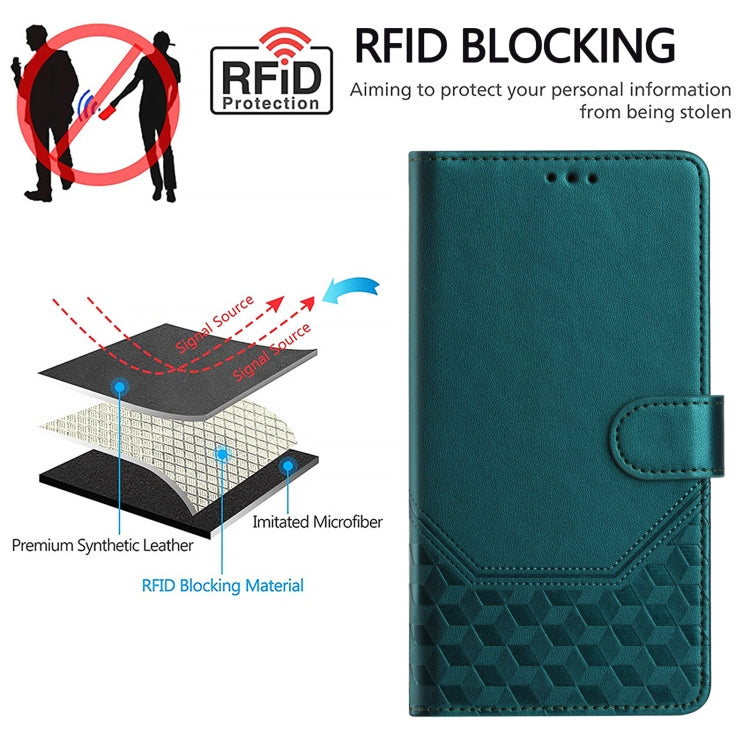 For Sony Xperia 1 VI 2024 Honeycomb Embossing RFID Leather Phone Case(Peacock Green) - Sony Cases by PMC Jewellery | Online Shopping South Africa | PMC Jewellery | Buy Now Pay Later Mobicred