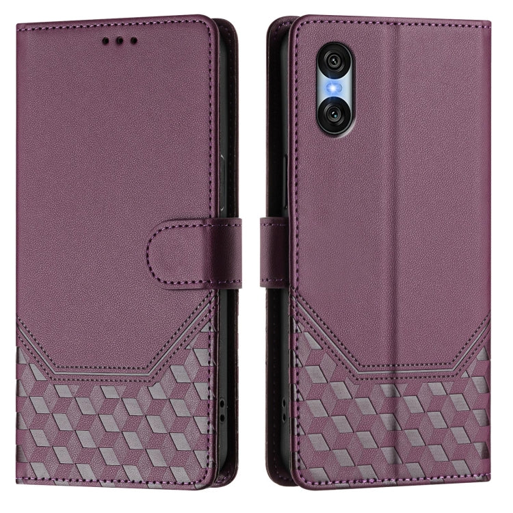 For Sony Xperia 10 VI 2024 Honeycomb Embossing RFID Leather Phone Case(Violet) - Sony Cases by PMC Jewellery | Online Shopping South Africa | PMC Jewellery | Buy Now Pay Later Mobicred