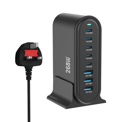 YMX-968 268W 5Type-C, 3USB 8-Ports Desktop Fast Charger, Plug Type:UK Plug(Black) - Multifunction Charger by PMC Jewellery | Online Shopping South Africa | PMC Jewellery | Buy Now Pay Later Mobicred