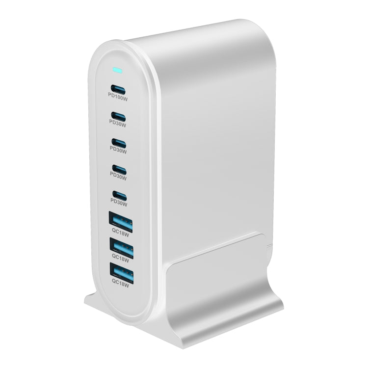 YMX-968 268W 5Type-C, 3USB 8-Ports Desktop Fast Charger, Plug Type:UK Plug(White) - Multifunction Charger by PMC Jewellery | Online Shopping South Africa | PMC Jewellery | Buy Now Pay Later Mobicred