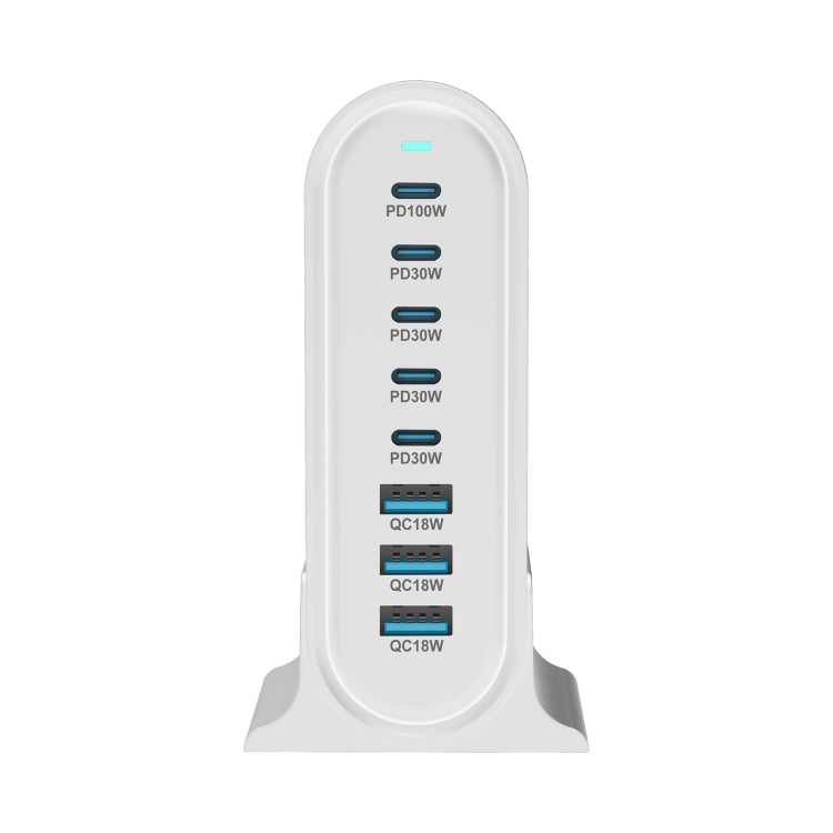 YMX-968 268W 5Type-C, 3USB 8-Ports Desktop Fast Charger, Plug Type:UK Plug(White) - Multifunction Charger by PMC Jewellery | Online Shopping South Africa | PMC Jewellery | Buy Now Pay Later Mobicred