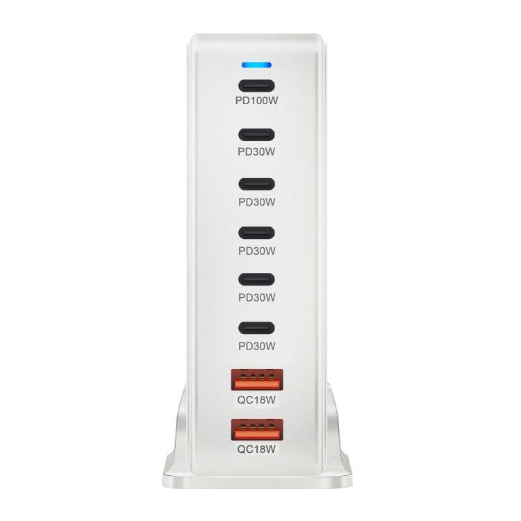 YMX-986 286W 6 Type-C, 2 USB 8-Ports Desktop Fast Charger, Plug Type:UK Plug(White) - Multifunction Charger by PMC Jewellery | Online Shopping South Africa | PMC Jewellery | Buy Now Pay Later Mobicred