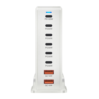 YMX-986 286W 6 Type-C, 2 USB 8-Ports Desktop Fast Charger, Plug Type:UK Plug(White) - Multifunction Charger by PMC Jewellery | Online Shopping South Africa | PMC Jewellery | Buy Now Pay Later Mobicred