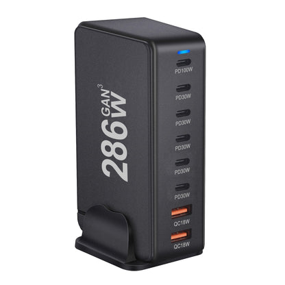 YMX-986 286W 6 Type-C, 2 USB 8-Ports Desktop Fast Charger, Plug Type:AU Plug(Black) - Multifunction Charger by PMC Jewellery | Online Shopping South Africa | PMC Jewellery | Buy Now Pay Later Mobicred