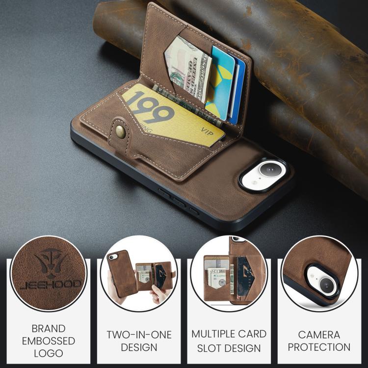 For iPhone 16e JEEHOOD J01 Retro Magnetic Detachable Wallet Phone Case(Brown) - free shipping - PMc TechLife - Order now!