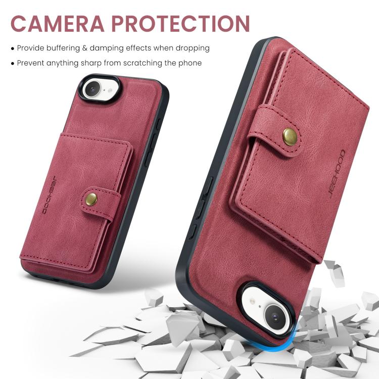For iPhone 16e JEEHOOD J01 Retro Magnetic Detachable Wallet Phone Case(Red) - free shipping - PMc TechLife - Order now!