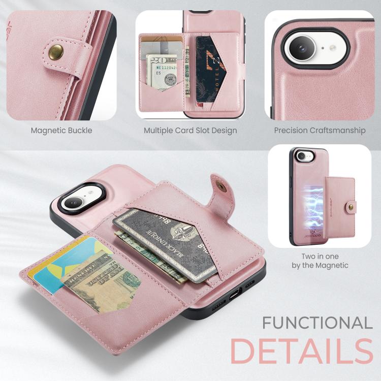 For iPhone 16e JEEHOOD J01 Retro Magnetic Detachable Wallet Phone Case(Pink) - free shipping - PMc TechLife - Order now!