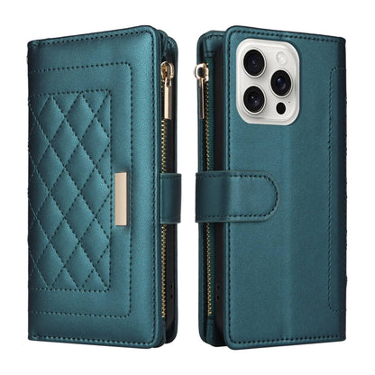 For iPhone 16 Pro Max Crossbody Zipper Wallet Rhombus Leather Phone Case(Green) - iPhone 16 Pro Max Cases by PMC Jewellery | Online Shopping South Africa | PMC Jewellery | Buy Now Pay Later Mobicred