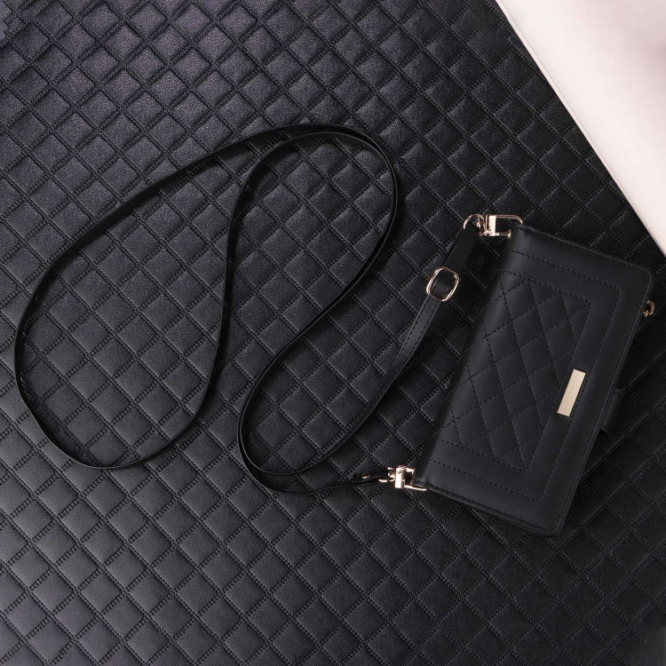 For iPhone 16 Pro Crossbody Zipper Wallet Rhombus Leather Phone Case(Black) - iPhone 16 Pro Cases by PMC Jewellery | Online Shopping South Africa | PMC Jewellery | Buy Now Pay Later Mobicred