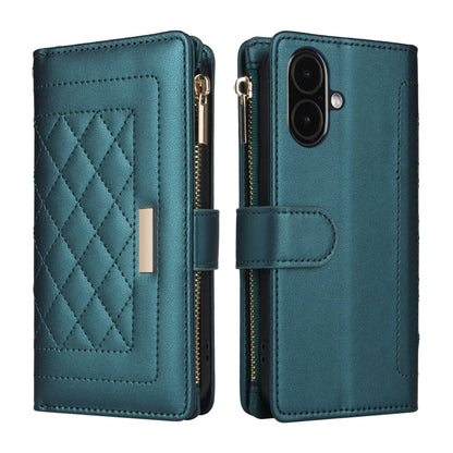 For iPhone 16 Plus Crossbody Zipper Wallet Rhombus Leather Phone Case(Green) - iPhone 16 Plus Cases by PMC Jewellery | Online Shopping South Africa | PMC Jewellery | Buy Now Pay Later Mobicred