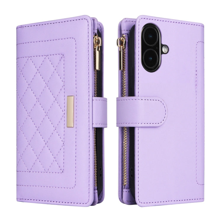 For iPhone 16 Crossbody Zipper Wallet Rhombus Leather Phone Case(Purple) - iPhone 16 Cases by PMC Jewellery | Online Shopping South Africa | PMC Jewellery | Buy Now Pay Later Mobicred