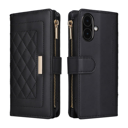 For iPhone 16 Crossbody Zipper Wallet Rhombus Leather Phone Case(Black) - iPhone 16 Cases by PMC Jewellery | Online Shopping South Africa | PMC Jewellery | Buy Now Pay Later Mobicred