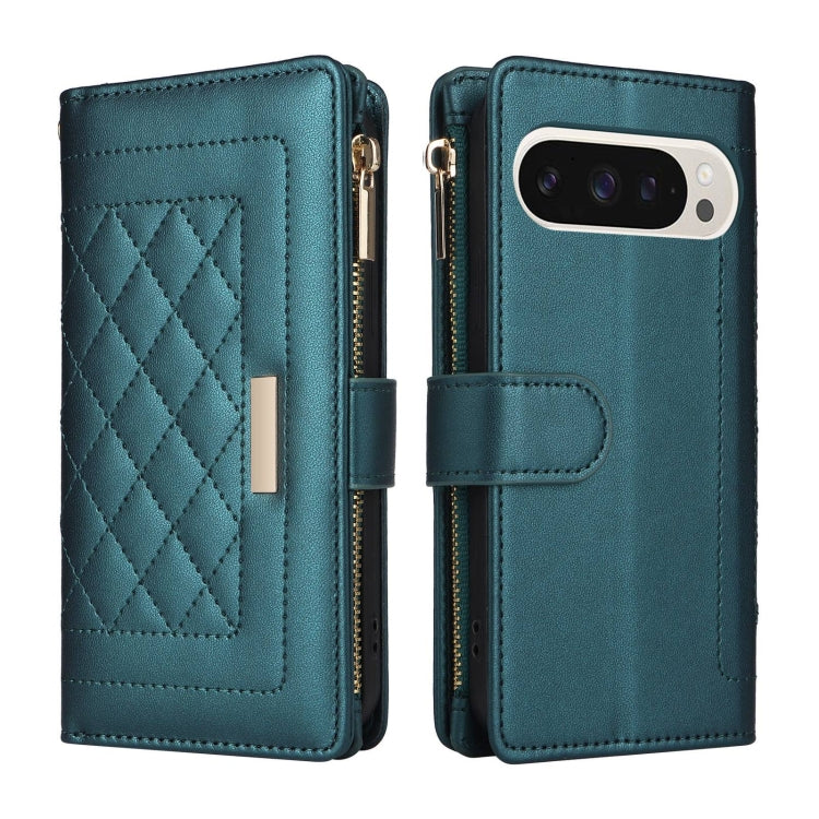 For Google Pixel 9 / 9 Pro Crossbody Zipper Wallet Rhombus Leather Phone Case(Green) - Google Cases by PMC TechLife | Online Shopping South Africa | PMC TechLife | Buy Now Pay Later Mobicred
