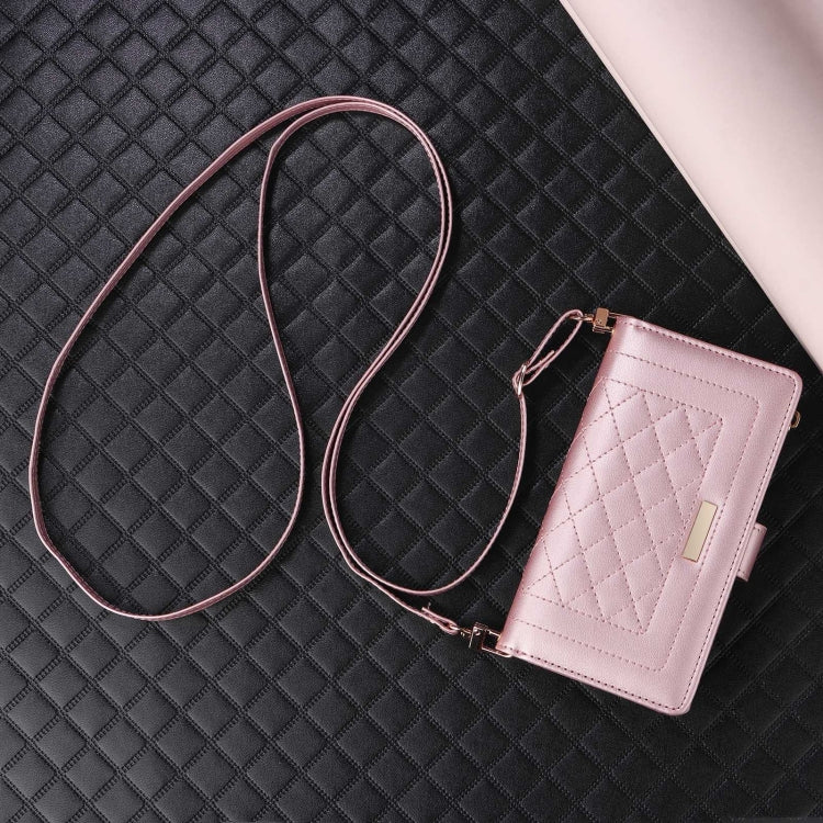 For Google Pixel 8 Crossbody Zipper Wallet Rhombus Leather Phone Case(Rose Gold) - Google Cases by PMC TechLife | Online Shopping South Africa | PMC TechLife | Buy Now Pay Later Mobicred