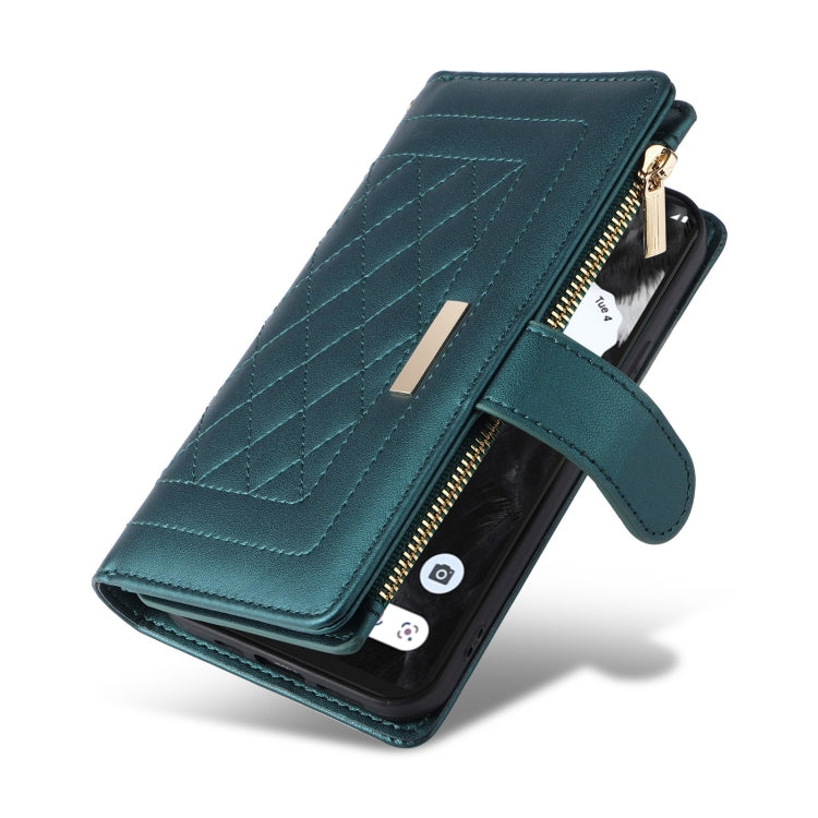 For Google Pixel 7 Crossbody Zipper Wallet Rhombus Leather Phone Case(Green) - Google Cases by PMC TechLife | Online Shopping South Africa | PMC TechLife | Buy Now Pay Later Mobicred