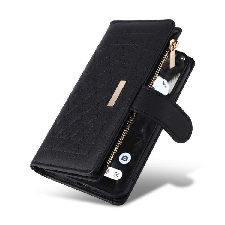 For Google Pixel 7 Pro Crossbody Zipper Wallet Rhombus Leather Phone Case(Black) - Google Cases by PMC TechLife | Online Shopping South Africa | PMC TechLife | Buy Now Pay Later Mobicred