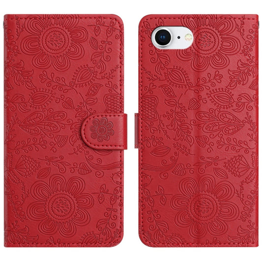 For iPhone 16e Floral Embossed Pattern Leather Phone Case(Red) - iPhone 16e Cases by PMC Jewellery | Online Shopping South Africa | PMC Jewellery | Buy Now Pay Later Mobicred