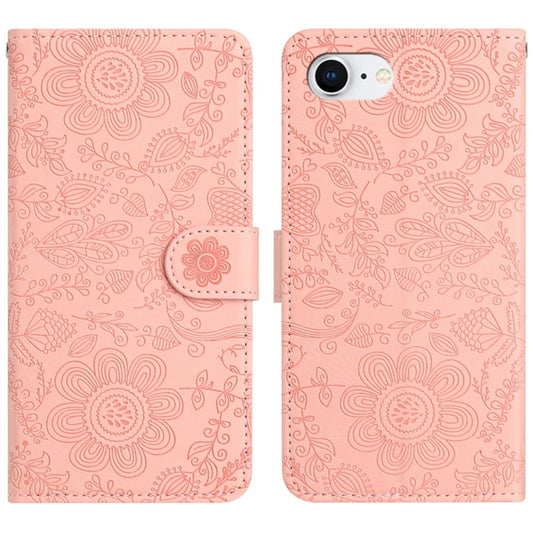 For iPhone 16e Floral Embossed Pattern Leather Phone Case(Pink) - iPhone 16e Cases by PMC Jewellery | Online Shopping South Africa | PMC Jewellery | Buy Now Pay Later Mobicred