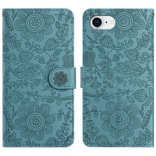 For iPhone 16e Floral Embossed Pattern Leather Phone Case(Dark Green) - iPhone 16e Cases by PMC Jewellery | Online Shopping South Africa | PMC Jewellery | Buy Now Pay Later Mobicred