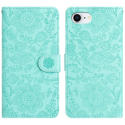 For iPhone 16e Floral Embossed Pattern Leather Phone Case(Light Green) - iPhone 16e Cases by PMC Jewellery | Online Shopping South Africa | PMC Jewellery | Buy Now Pay Later Mobicred