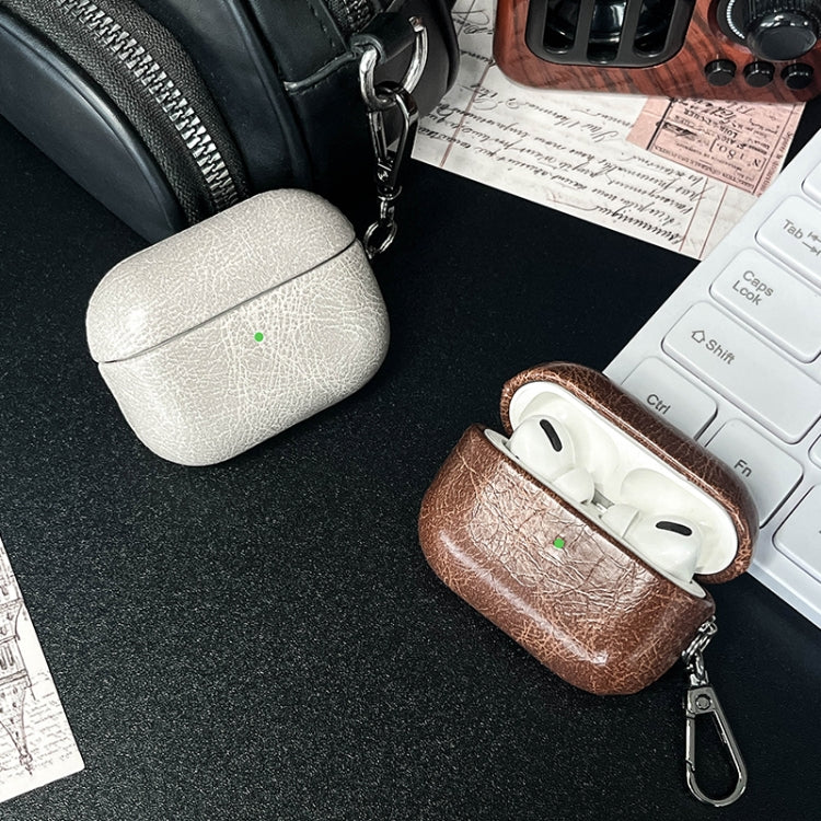 For AirPods Pro Retro Oil Leather Bluetooth Earphones Protective Case(Apricot) - For AirPods Pro by PMC Jewellery | Online Shopping South Africa | PMC Jewellery | Buy Now Pay Later Mobicred