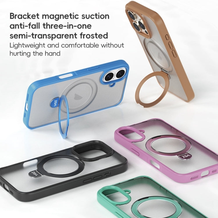 For iPhone 16 Pro ZGA Magsafe Holder PC Hybrid TPU Phone Case(Grey) - free shipping - PMC Jewellery - Order now!