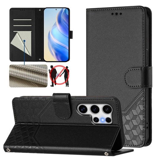 For Samsung Galaxy S25 Ultra 5G Honeycomb Embossing RFID Leather Phone Case(Black) - Galaxy S25 Ultra 5G Cases by PMC Jewellery | Online Shopping South Africa | PMC Jewellery | Buy Now Pay Later Mobicred