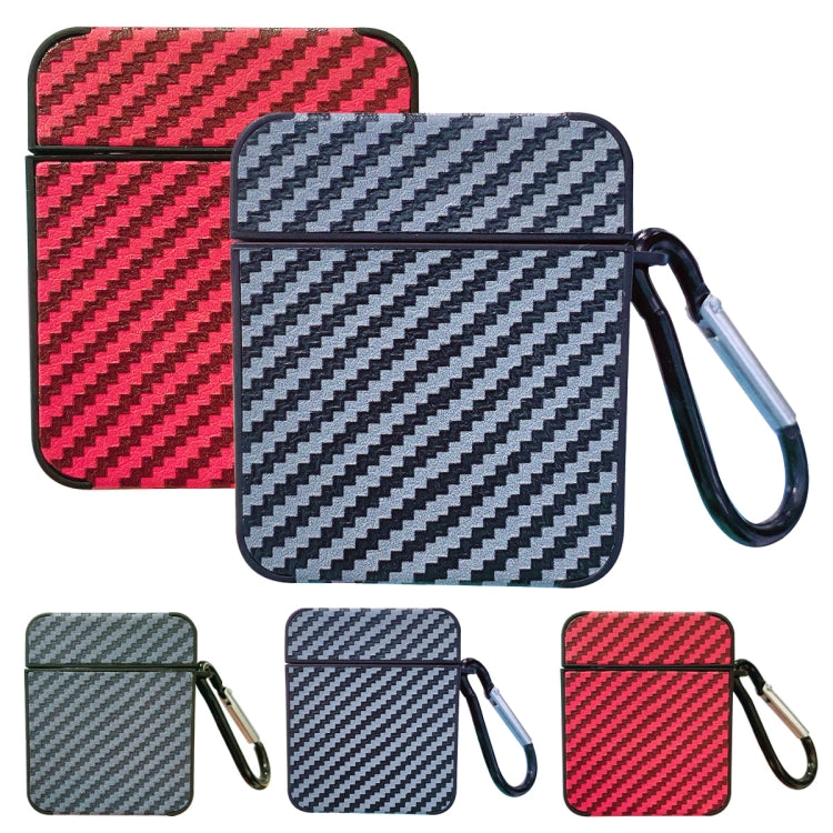 For AirPods Pro 2 Carbon Fiber Square Leather Earphone Case with Hook(Blue) - For AirPods Pro 2 by PMC Jewellery | Online Shopping South Africa | PMC Jewellery | Buy Now Pay Later Mobicred