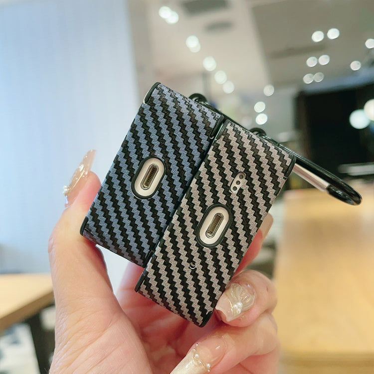 For AirPods Pro 2 Carbon Fiber Square Leather Earphone Case with Hook(Blue) - For AirPods Pro 2 by PMC Jewellery | Online Shopping South Africa | PMC Jewellery | Buy Now Pay Later Mobicred