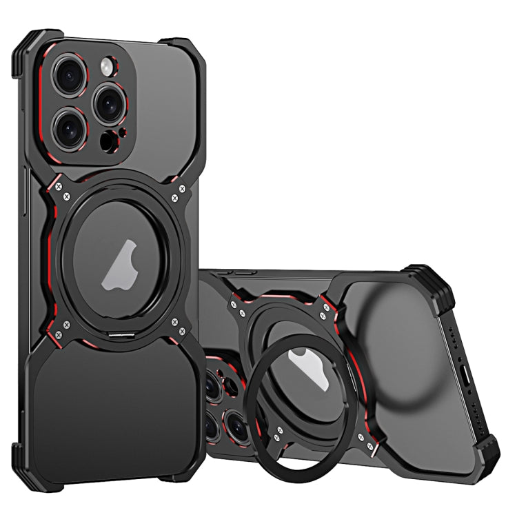For iPhone 16 Pro Mechanical Arm Borderless MagSafe Holder Metal Phone Case(Black Red) - free shipping - PMC Jewellery - Order now!