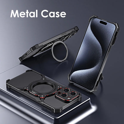 For iPhone 16 Pro Mechanical Arm Borderless MagSafe Holder Metal Phone Case(Black Purple) - iPhone 16 Pro Cases by PMC Jewellery | Online Shopping South Africa | PMC Jewellery | Buy Now Pay Later Mobicred