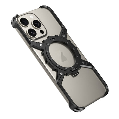 For iPhone 16 Pro Max Mechanical Gear MagSafe Holder Borderless Metal Phone Case(Black) - iPhone 16 Pro Max Cases by PMC Jewellery | Online Shopping South Africa | PMC Jewellery | Buy Now Pay Later Mobicred