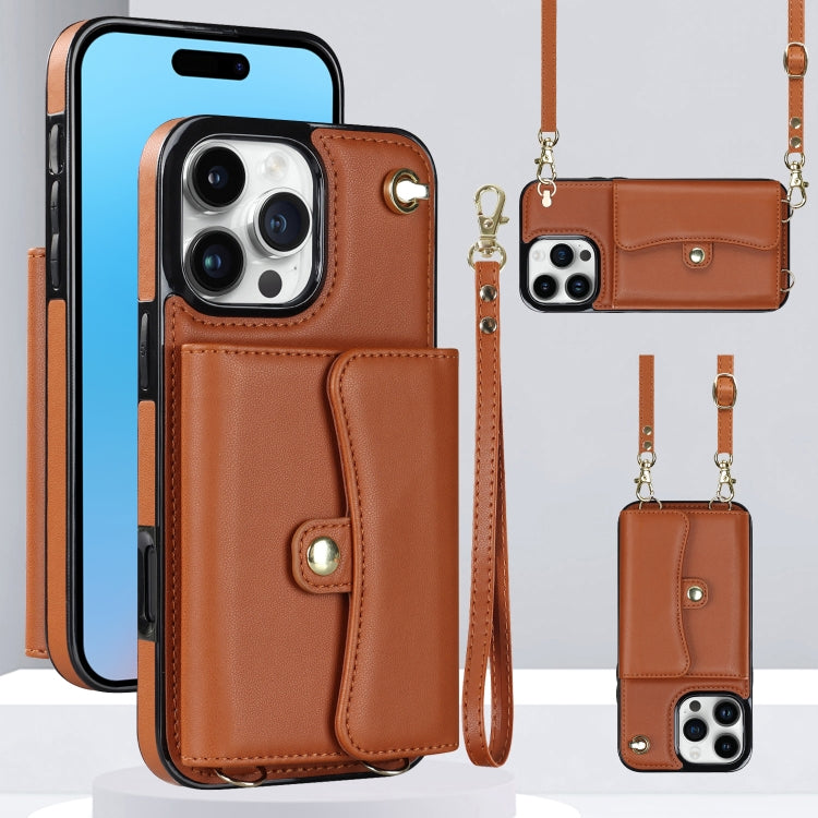 For iPhone 16 Pro Max RFID Card Slot Phone Case with Long Lanyard(Brown) - iPhone 16 Pro Max Cases by PMC Jewellery | Online Shopping South Africa | PMC Jewellery | Buy Now Pay Later Mobicred