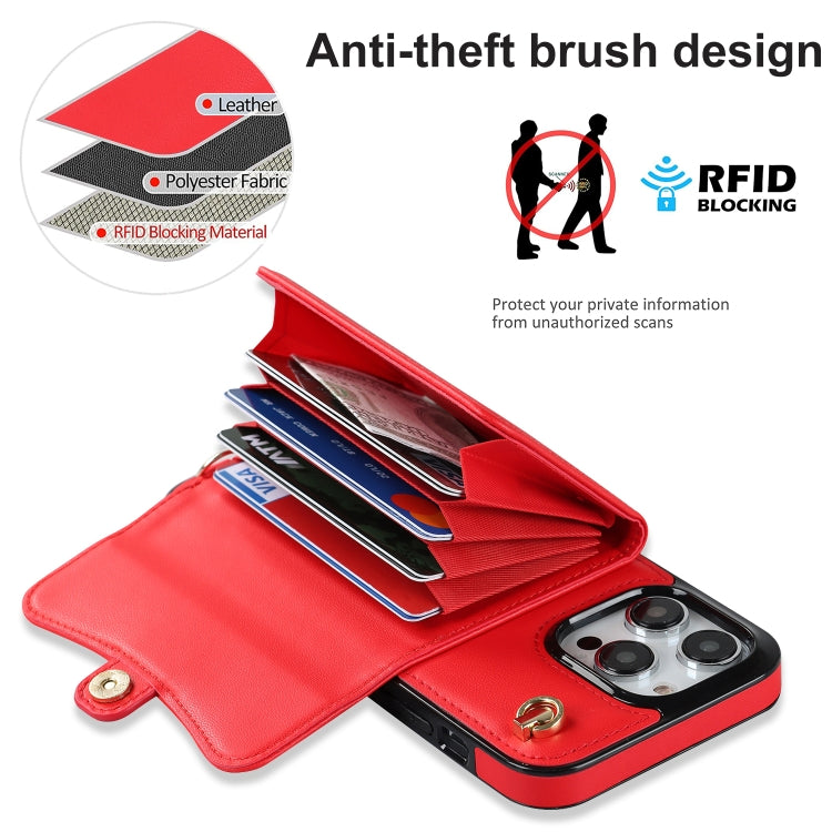 For iPhone 16 Pro RFID Card Slot Phone Case with Long Lanyard(Red) - iPhone 16 Pro Cases by PMC Jewellery | Online Shopping South Africa | PMC Jewellery | Buy Now Pay Later Mobicred