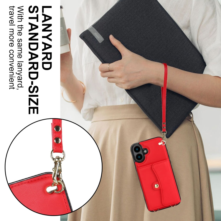 For iPhone 16 Plus RFID Card Slot Phone Case with Long Lanyard(Red) - iPhone 16 Plus Cases by PMC Jewellery | Online Shopping South Africa | PMC Jewellery | Buy Now Pay Later Mobicred