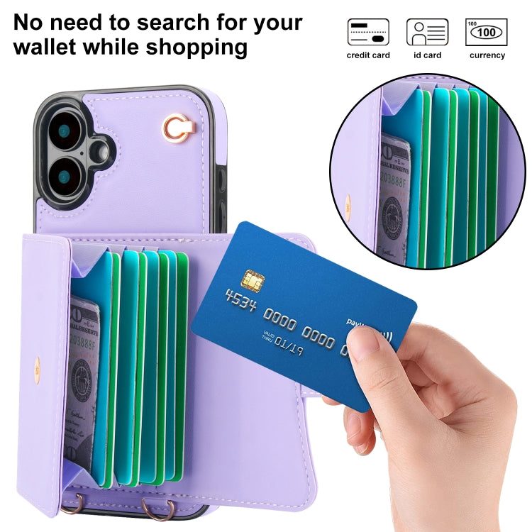 For iPhone 16 RFID Card Slot Phone Case with Long Lanyard(Purple) - iPhone 16 Cases by PMC Jewellery | Online Shopping South Africa | PMC Jewellery | Buy Now Pay Later Mobicred