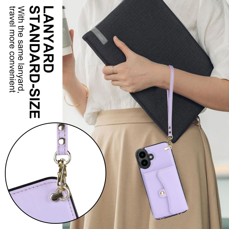 For iPhone 16 RFID Card Slot Phone Case with Long Lanyard(Purple) - iPhone 16 Cases by PMC Jewellery | Online Shopping South Africa | PMC Jewellery | Buy Now Pay Later Mobicred