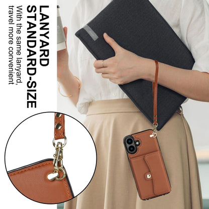 For iPhone 16 RFID Card Slot Phone Case with Long Lanyard(Brown) - iPhone 16 Cases by PMC Jewellery | Online Shopping South Africa | PMC Jewellery | Buy Now Pay Later Mobicred