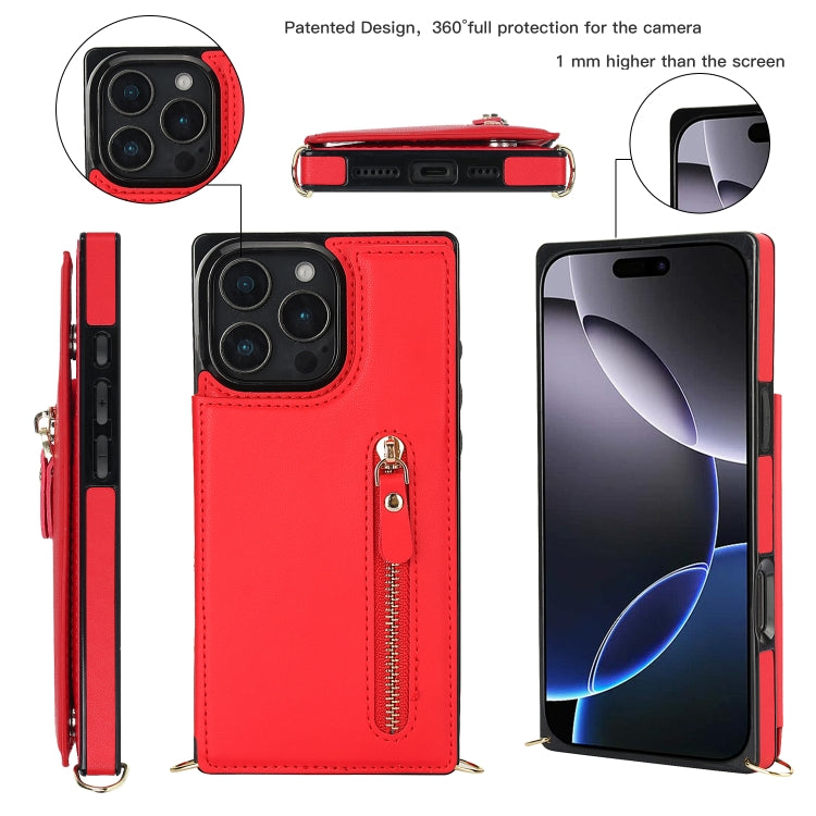 For iPhone 16 Pro Cross-body Zipper Square Phone Case(Red) - iPhone 16 Pro Cases by PMC Jewellery | Online Shopping South Africa | PMC Jewellery | Buy Now Pay Later Mobicred