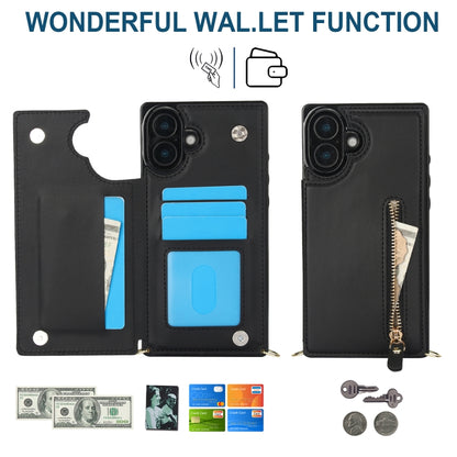 For iPhone 16 Plus Cross-body Zipper Square Phone Case(Black) - iPhone 16 Plus Cases by PMC Jewellery | Online Shopping South Africa | PMC Jewellery | Buy Now Pay Later Mobicred